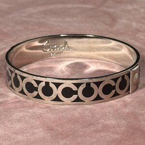 Coach Signature C Black & Silver Enamel Bangle Bracelet